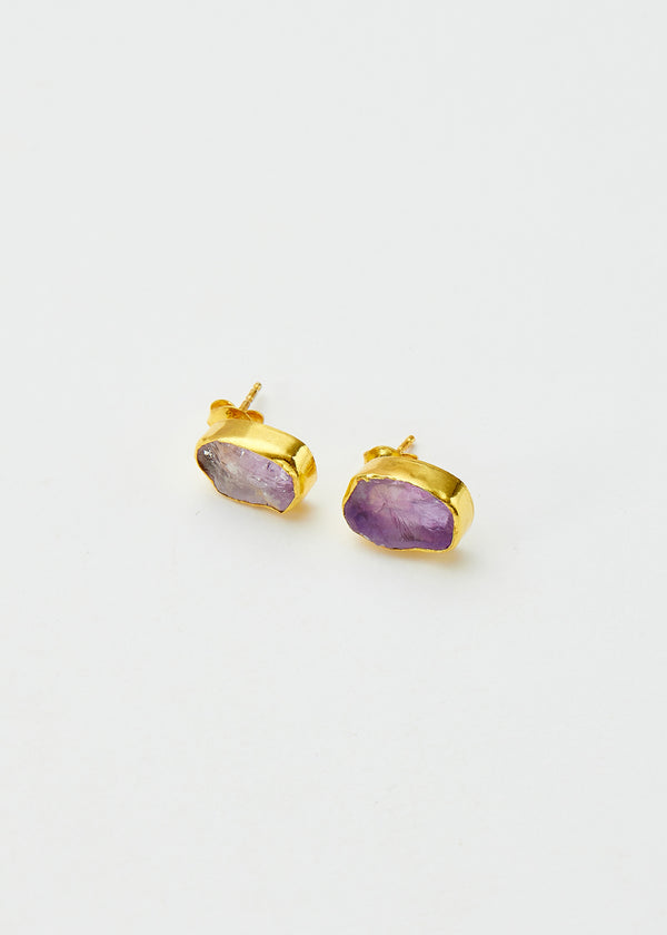 18kt Gold Vermeil PSTM Afghanistan Rough Amethyst Fara Studs