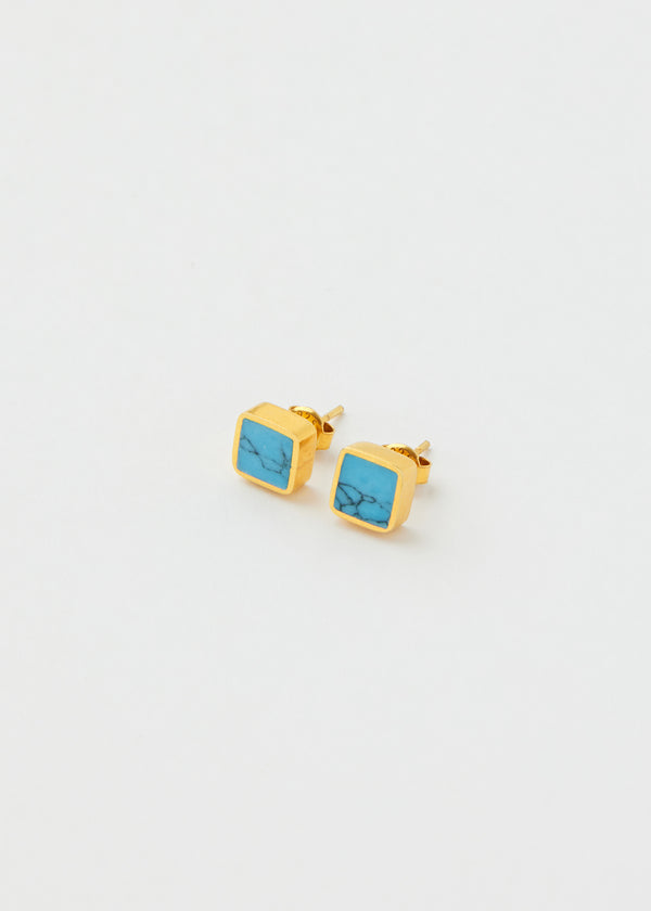 18kt Gold Vermeil PSTM Afghanistan Turquoise Square Studs