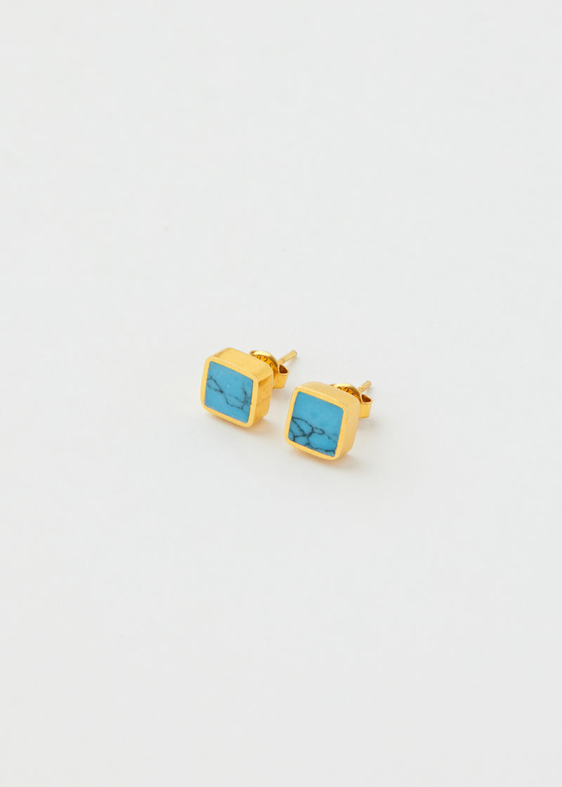 18kt Gold Vermeil PSTM Afghanistan Turquoise Square Studs