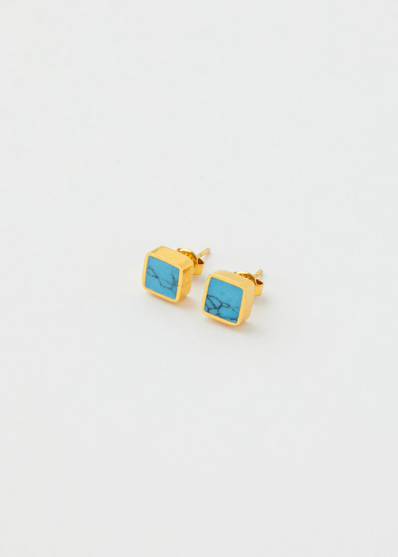 18kt Gold Vermeil PSTM Afghanistan Turquoise Square Stud Earrings