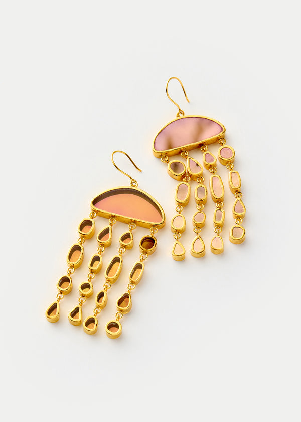 18kt Gold Vermeil PSTM Afghanistan Pink Glass Long Jellyfish Earrings