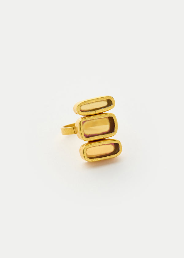 18kt Gold Vermeil PSTM Afghanistan Pink Glass Triple Ring