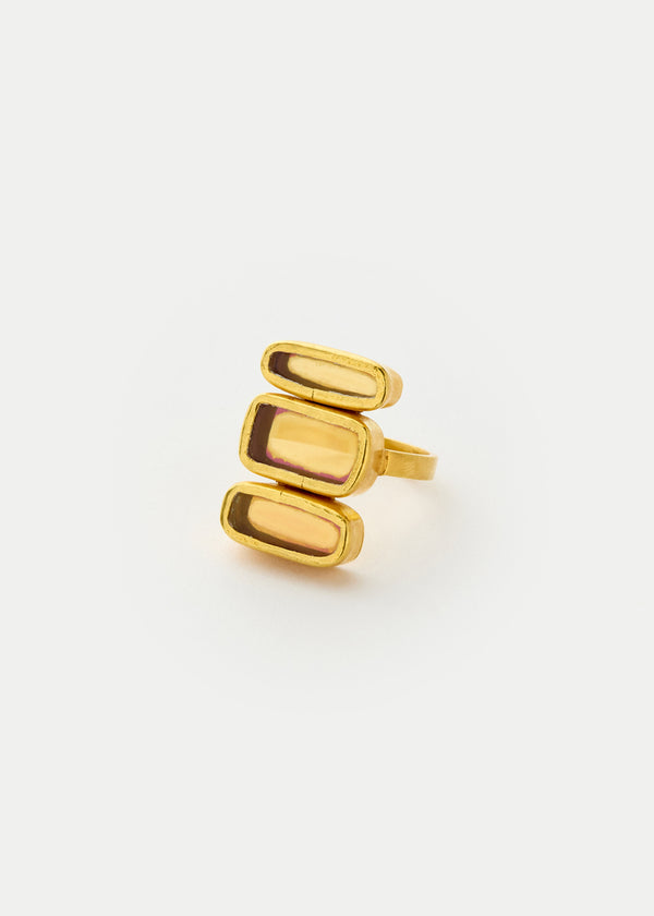 18kt Gold Vermeil PSTM Afghanistan Pink Glass Triple Ring