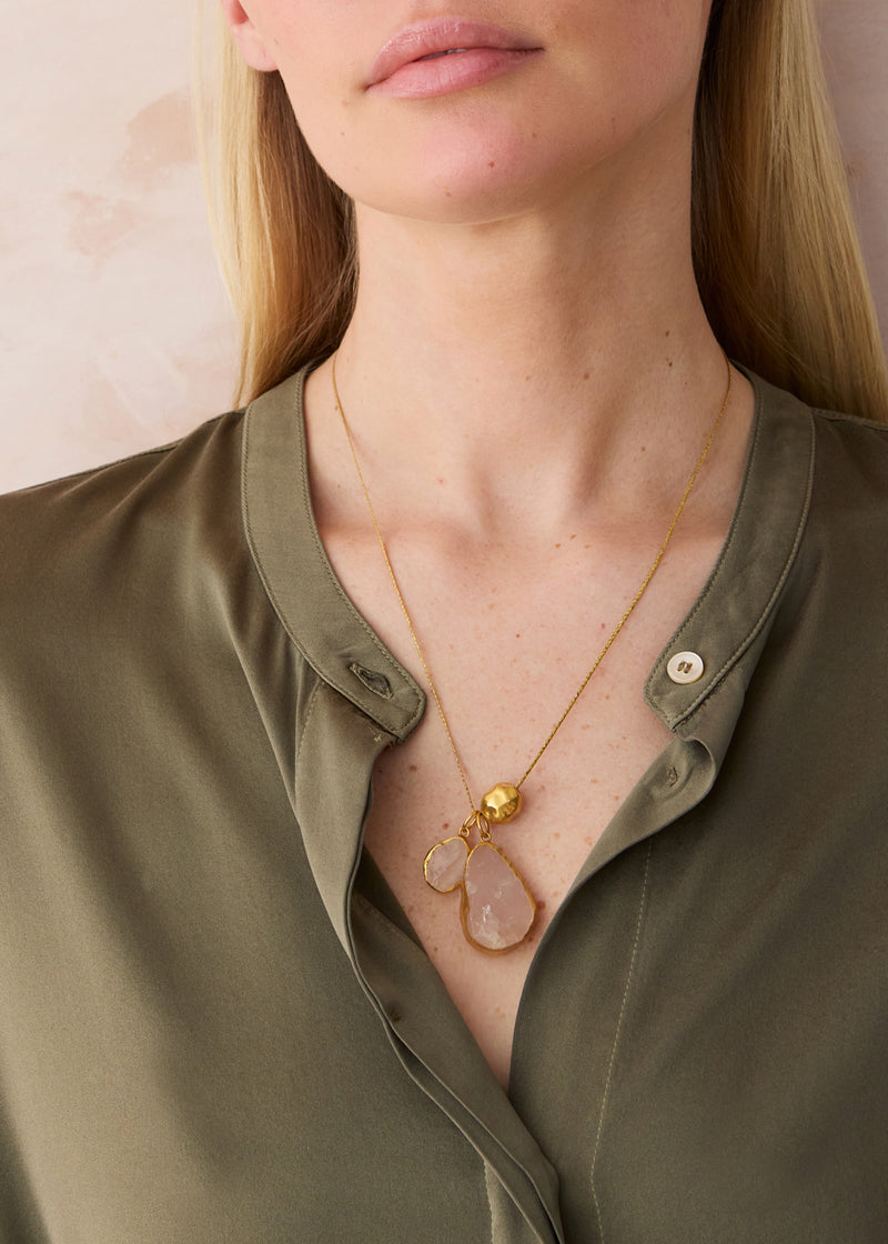 18kt Gold Vermeil PSTM Afghanistan Zindagi Now Rose Quartz Pendant on Cord