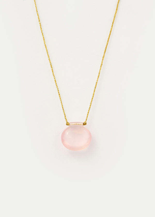 18kt Gold Drilled Rose Quartz Amulet on Cord