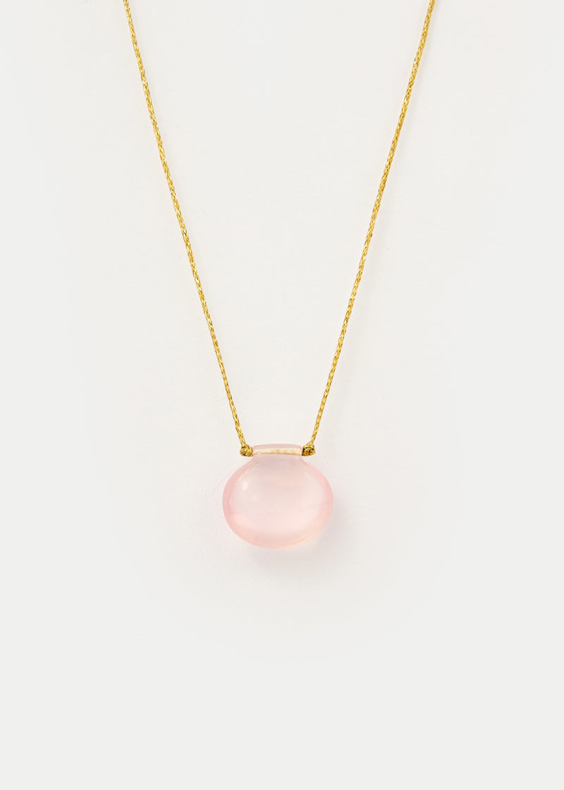 18kt Gold Drilled Rose Quartz Amulet on Cord