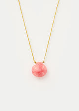 18kt Gold Drilled Rhodochrosite Amulet on Cord