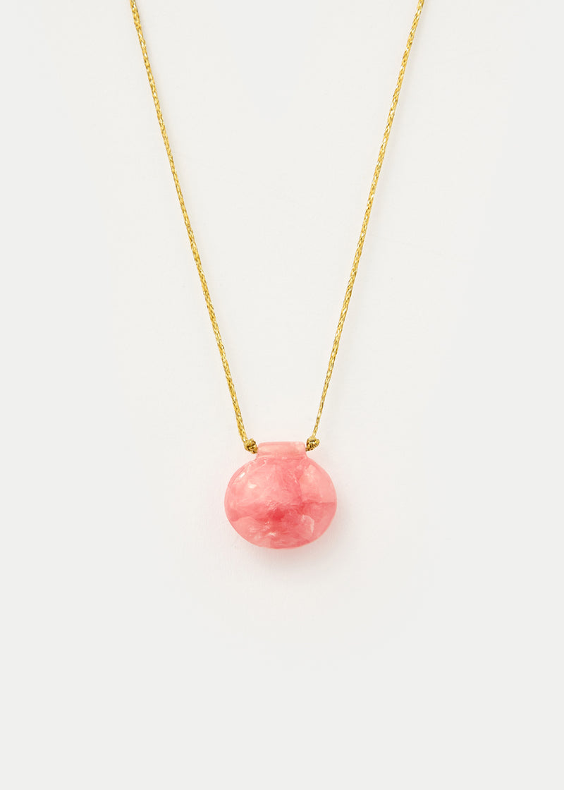 18kt Gold Drilled Rhodochrosite Amulet on Cord