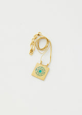 18kt Gold Vermeil PSTM Jordan Sahlan Square Turquoise Enamel Pendant on Cord