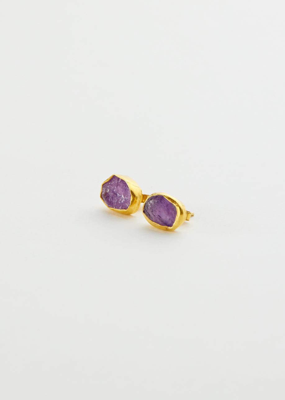 18kt Vermeil PSTM Afghanistan Rough Amethyst Fara Studs