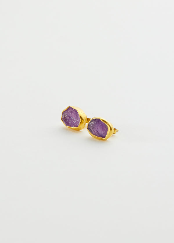 18kt Gold Vermeil PSTM Afghanistan Rough Amethyst Fara Studs