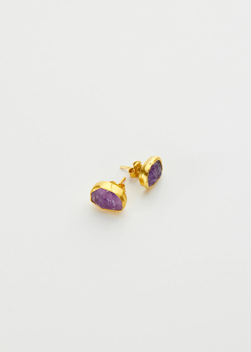 18kt Gold Vermeil PSTM Afghanistan Rough Amethyst Fara Studs