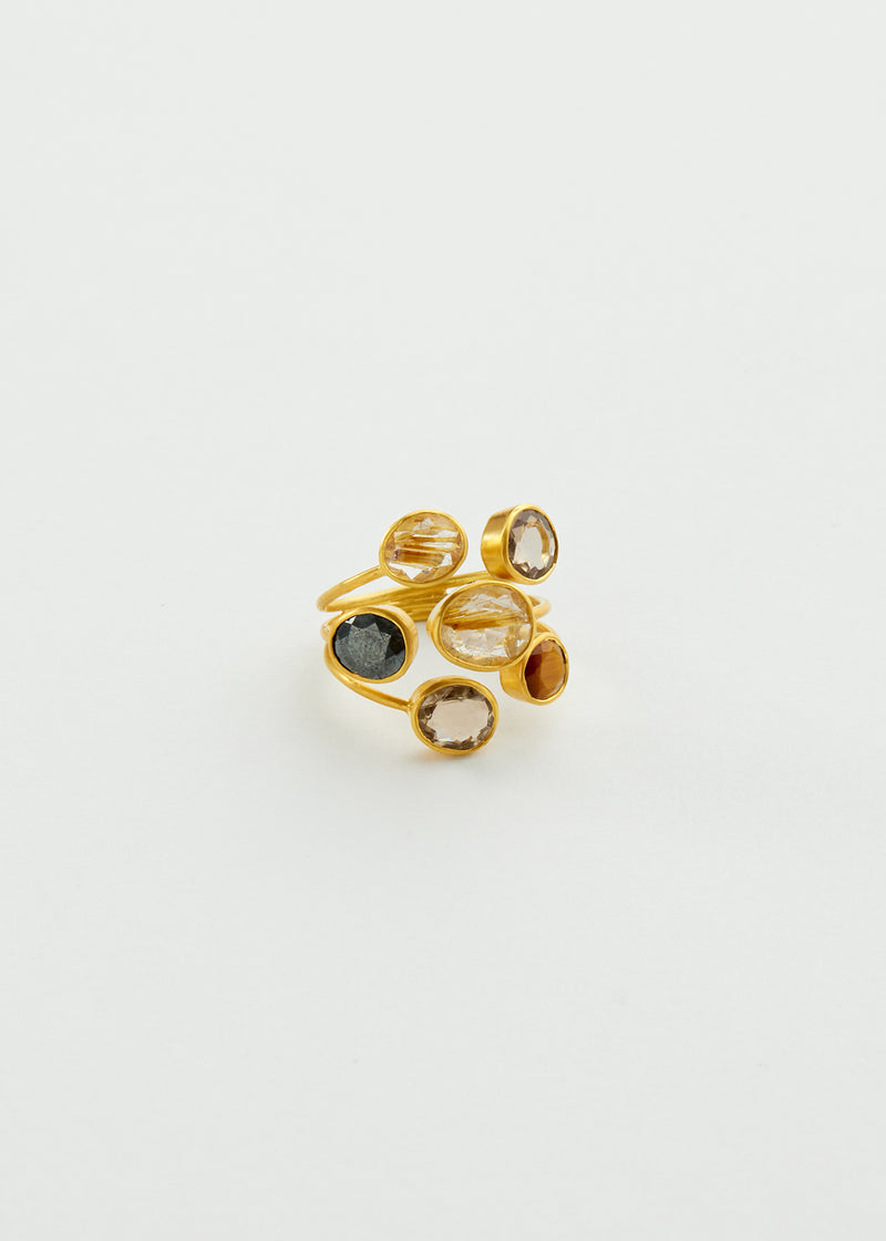 18kt Gold Galaxy Mixed Stones Almost Ring