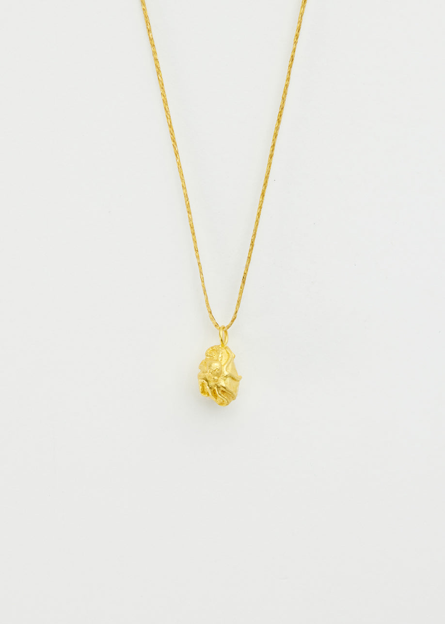 18kt Gold Octopus on Rock Pendant on Cord