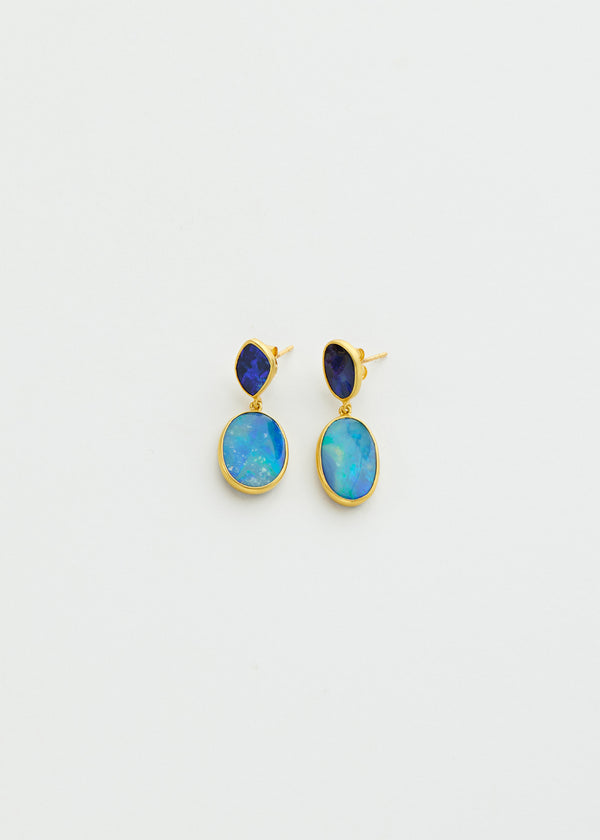 18kt Gold Opal Double Drop Stud Earrings