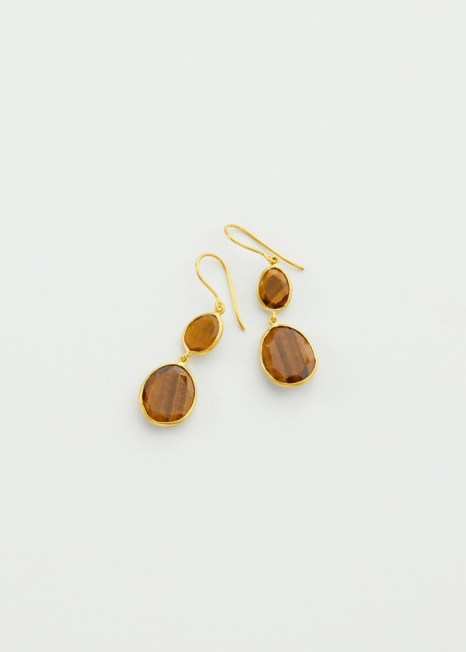 18kt Galaxy Tigers Eye Double Drop Earrings