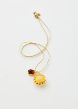 18kt Gold Large Sunflower & Rough Citrine Metamorphic Amulets On Cord 