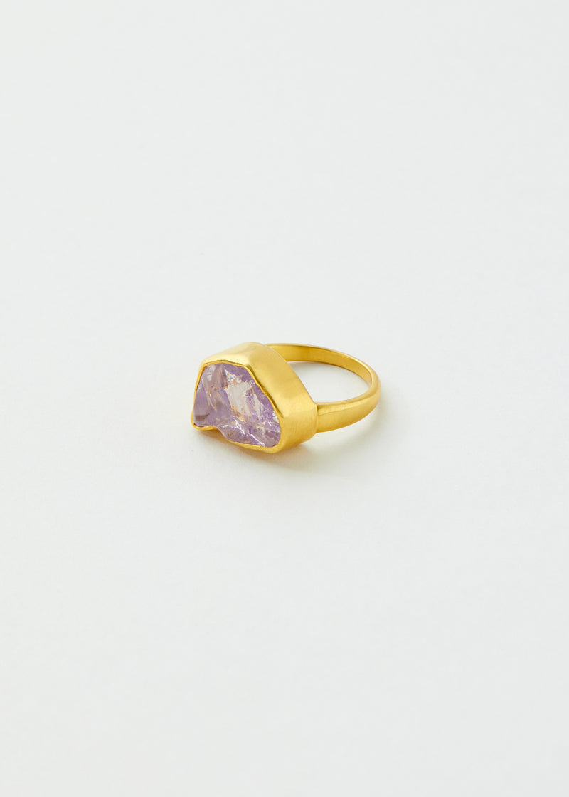 18kt Gold Rough Lavender Quartz Metamorphic Greek Ring
