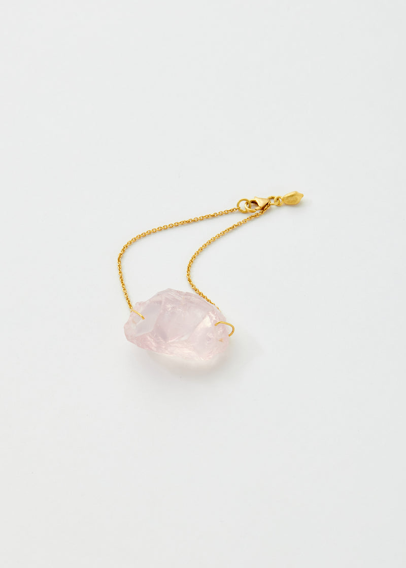 18kt Gold Rough Rose Quartz Metamorphic Single Stone Bracelet