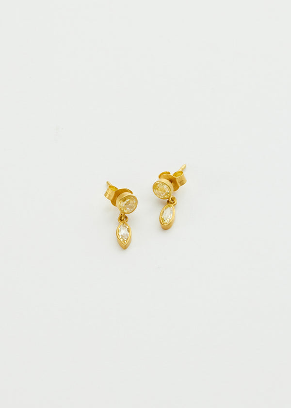 18kt Gold Helios Diamond Double Drop Stud Earrings