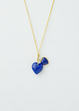 18kt Gold Lapis Lazuli Double Lover Heart Amulets on Cord