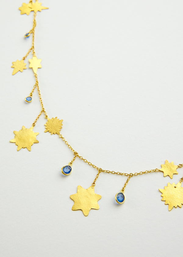 18kt Gold PSTM Myanmar Nila Long Stars & Sapphires Necklace
