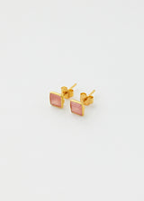 18kt Gold  Rhodochrosite Square Stud Earrings