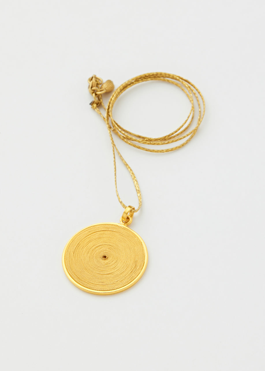 18kt Colombian Medium Disk Pendant on Cord