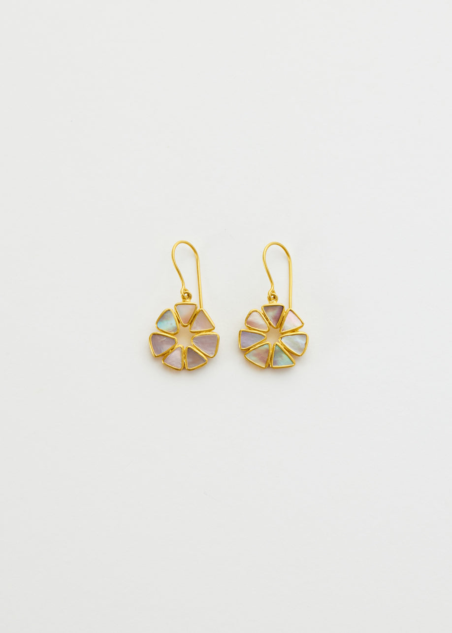 18kt Venus Abalone Shell Single Drop Round Earrings