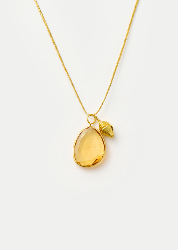 18kt gold Citrine & Seashell Amulets on Cord