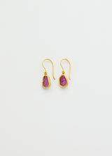 18kt Gold Rough Ruby Single Drop Earrings