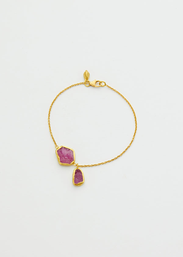 18kt Gold Rough Ruby Two Stone Bracelet