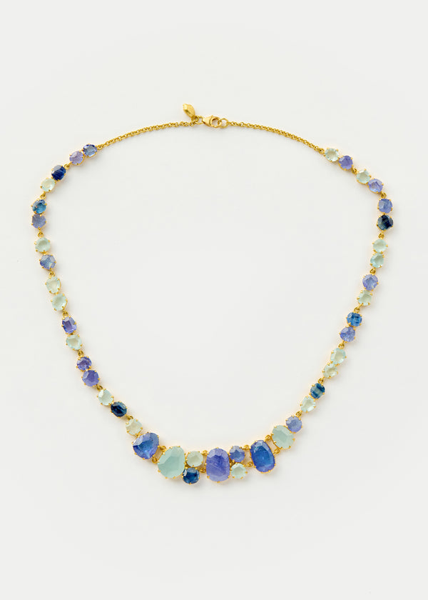 18kt Gold Blue Mixed Stones Full Stone Necklace