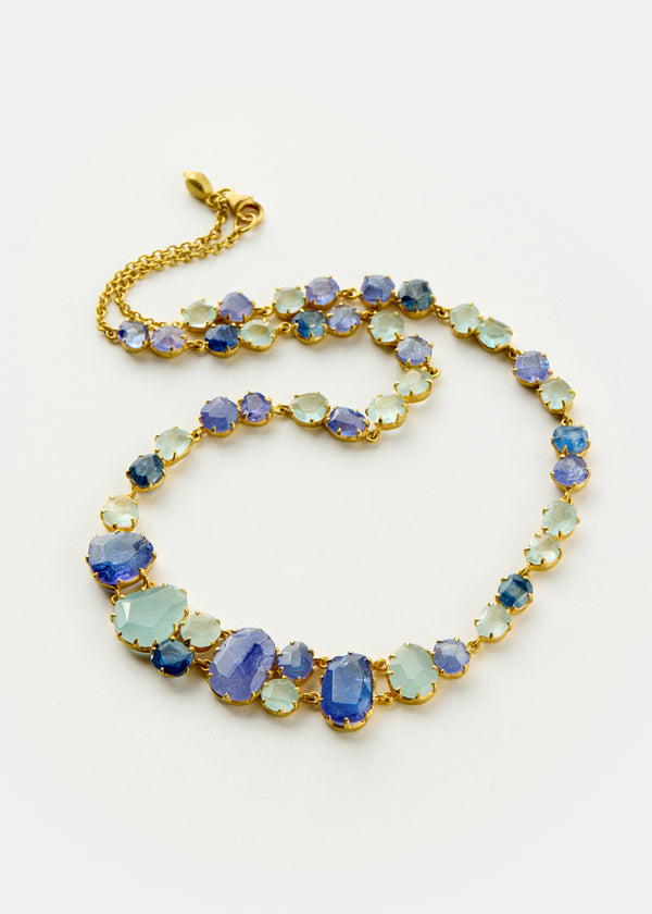 18kt Gold Blue Mixed Stones Full Stone Necklace