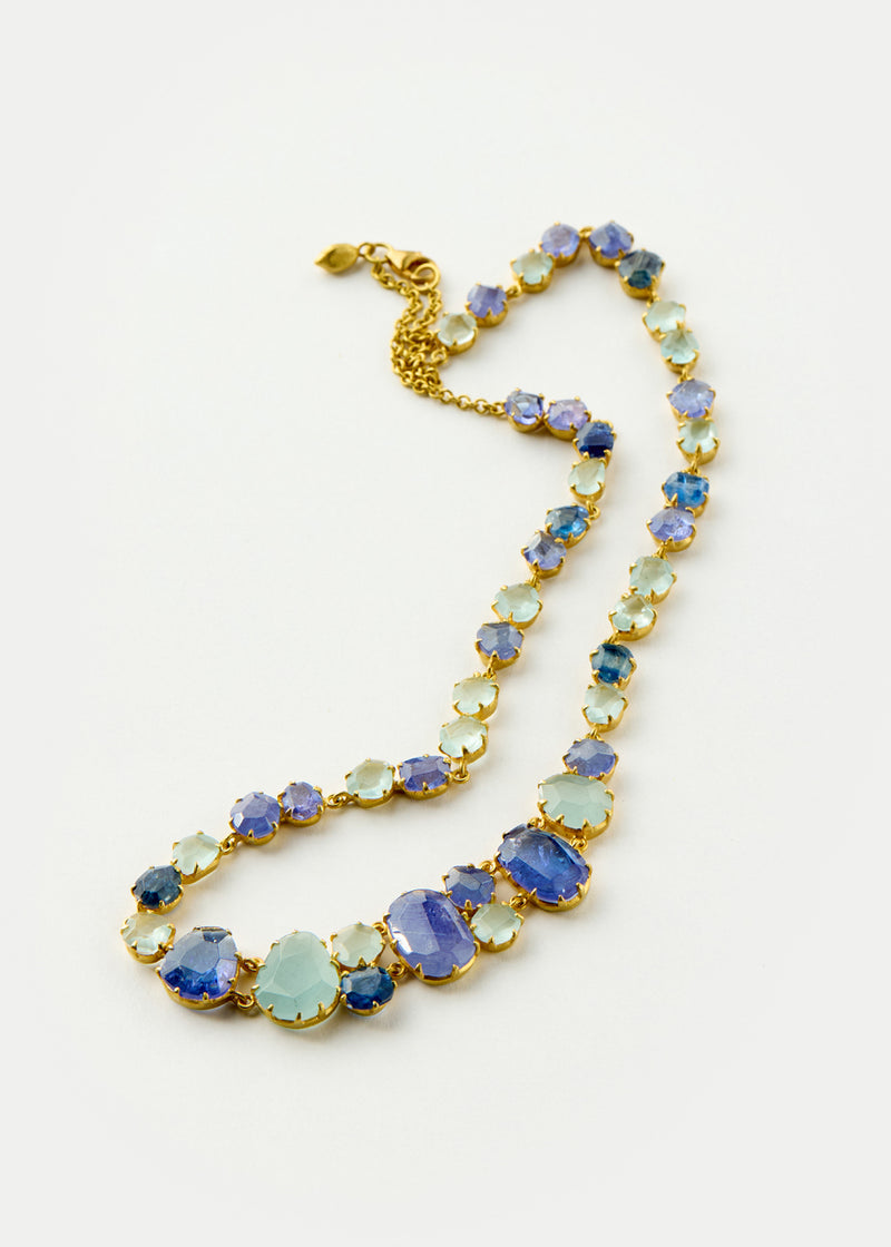 18kt Gold Blue Mixed Stones Full Stone Necklace