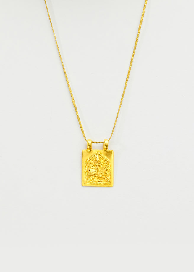 22kt Gold Goddess Durga Square Pendant on Cord