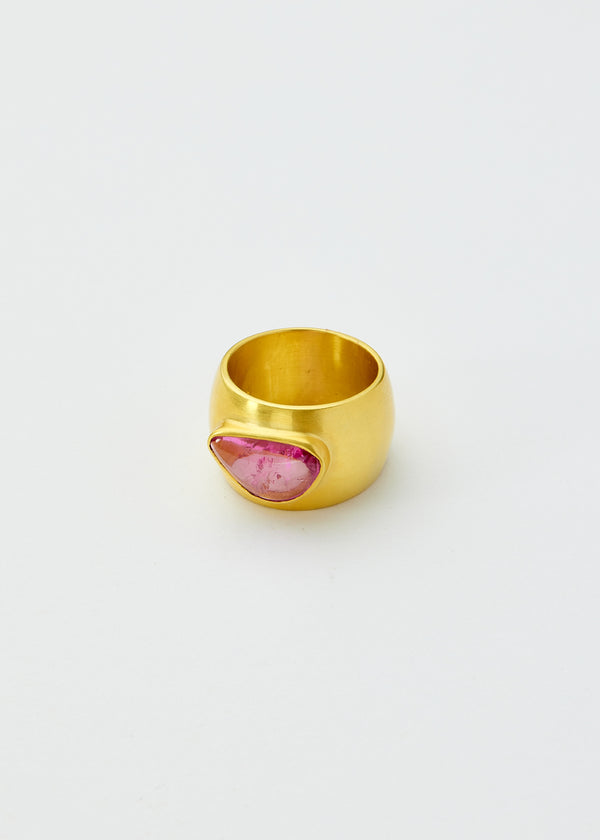 18kt Gold Pink Tourmaline Pinky Ring