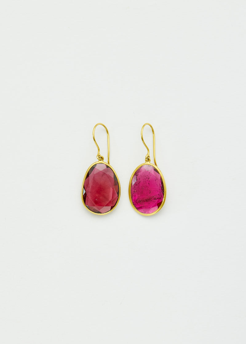 18kt Gold Pink Ibis Pink Tourmaline Single Drop Earrings