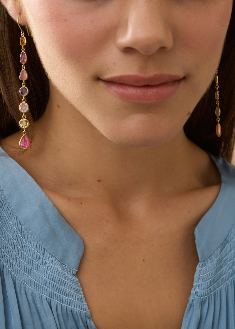 18kt Gold Mixed Stone Multi Drop Earrings