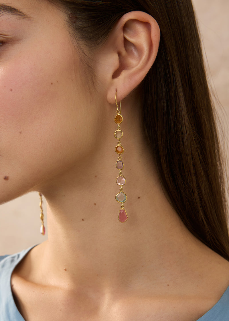18kt Gold Mixed Stone Multi Drop Earrings
