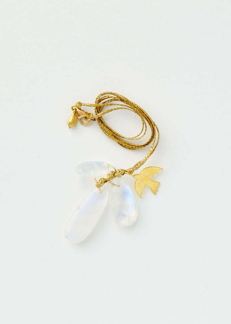 18kt Gold Koh-i-Noor Rainbow Moonstone & Dove Cluster on Cord