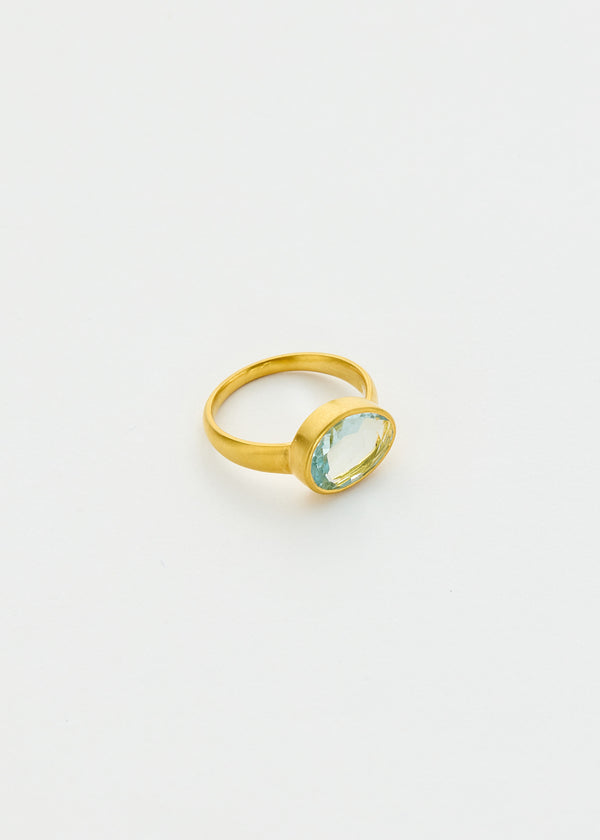 18kt Gold Indigo Aquamarine Greek Ring