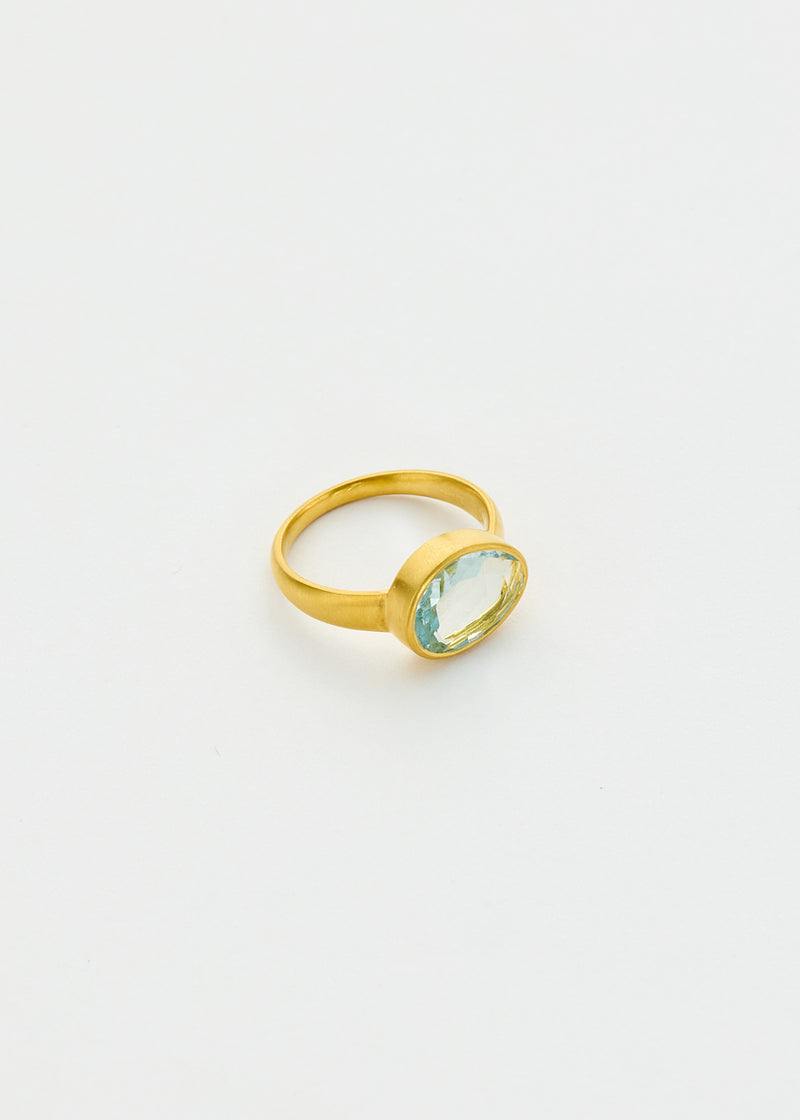 18kt Gold Indigo Aquamarine Greek Ring