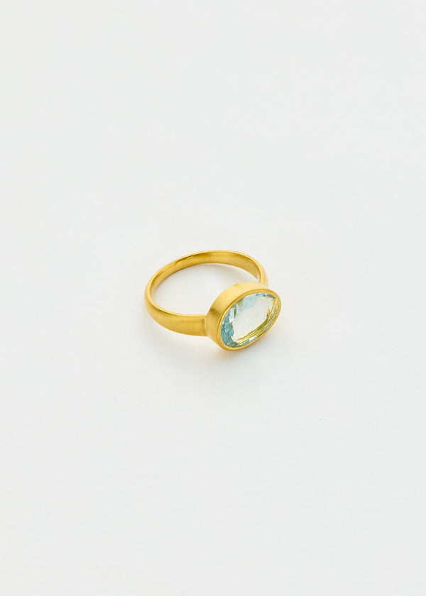 18kt Gold Indigo Aquamarine Greek Ring