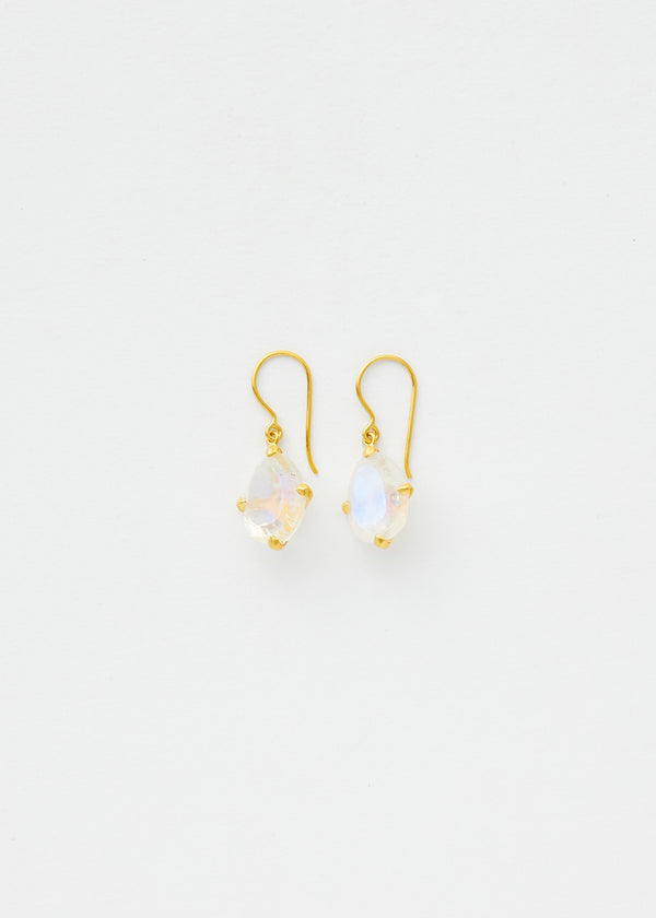 18kt Gold Koh-I-Noor Rainbow Moonstone Claw Set Single Drop Earrings