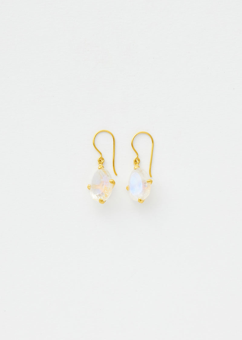 18kt Gold Koh-I-Noor Rainbow Moonstone Claw Set Single Drop Earrings