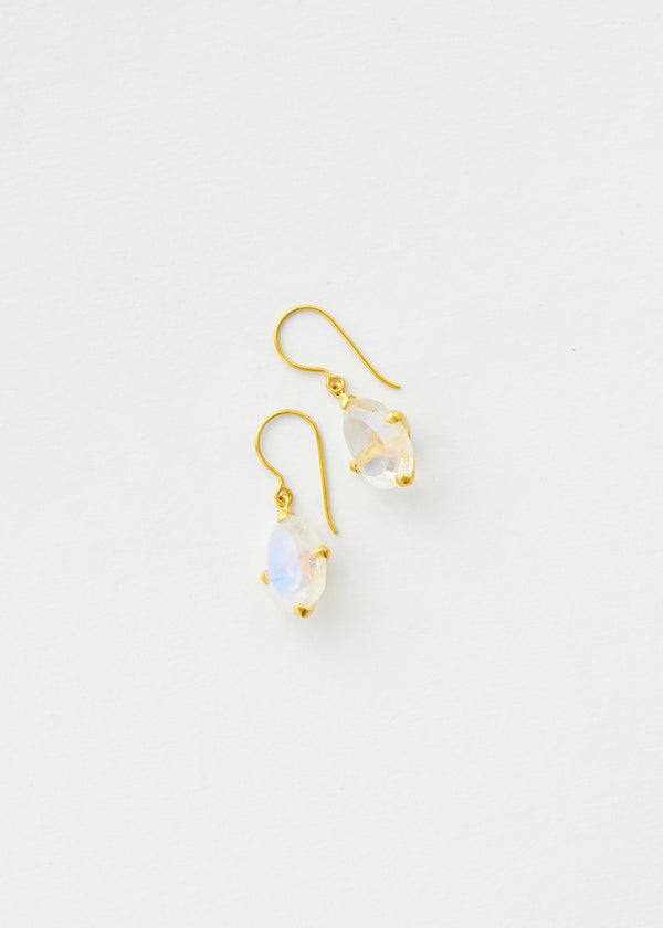 18kt Gold Koh-I-Noor Rainbow Moonstone Claw Set Single Drop Earrings