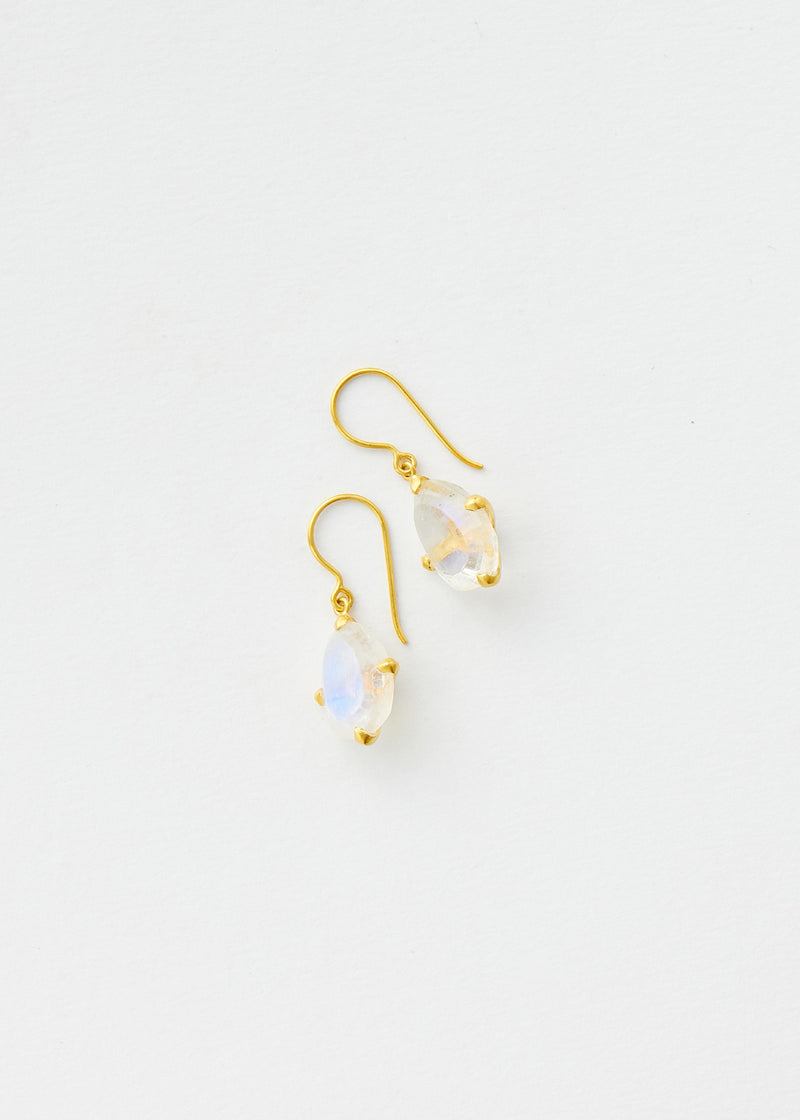 18kt Gold Koh-I-Noor Rainbow Moonstone Claw Set Single Drop Earrings