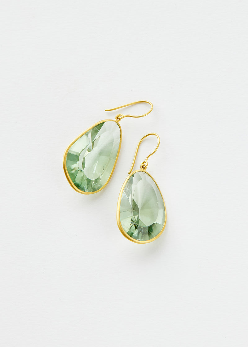 18kt Gold Koh-i-Noor Green Amethyst Large Single Drop Earrings