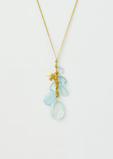 18kt Gold Aquamarine Cluster with Gold Bird on Cord